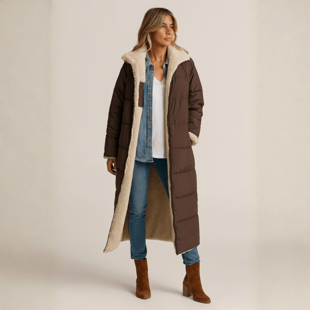 Sienna | Women's Reversible Long Coat with Contrast Collar
