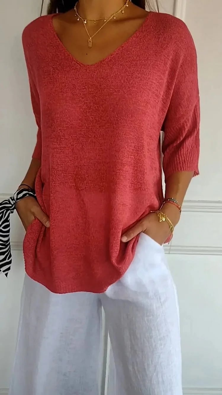 Grace | Knitted Spring Top with V-Neck