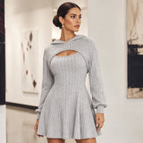 Cecilia | Ribbed Knit Dress Set with Short Hoodie
