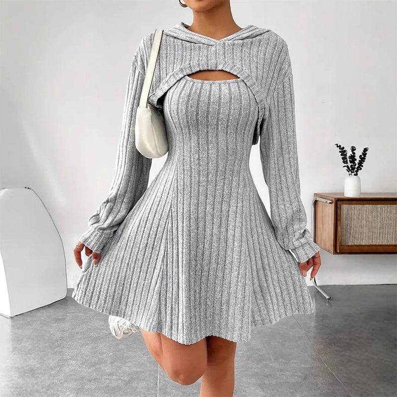 Cecilia | Ribbed Knit Dress Set with Short Hoodie