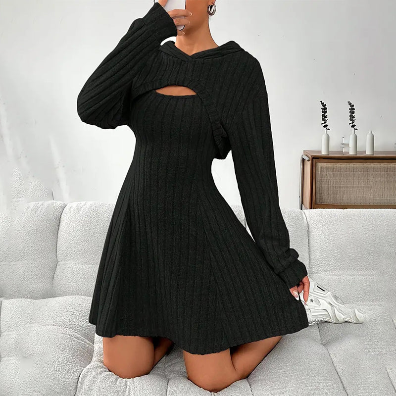 Cecilia | Ribbed Knit Dress Set with Short Hoodie
