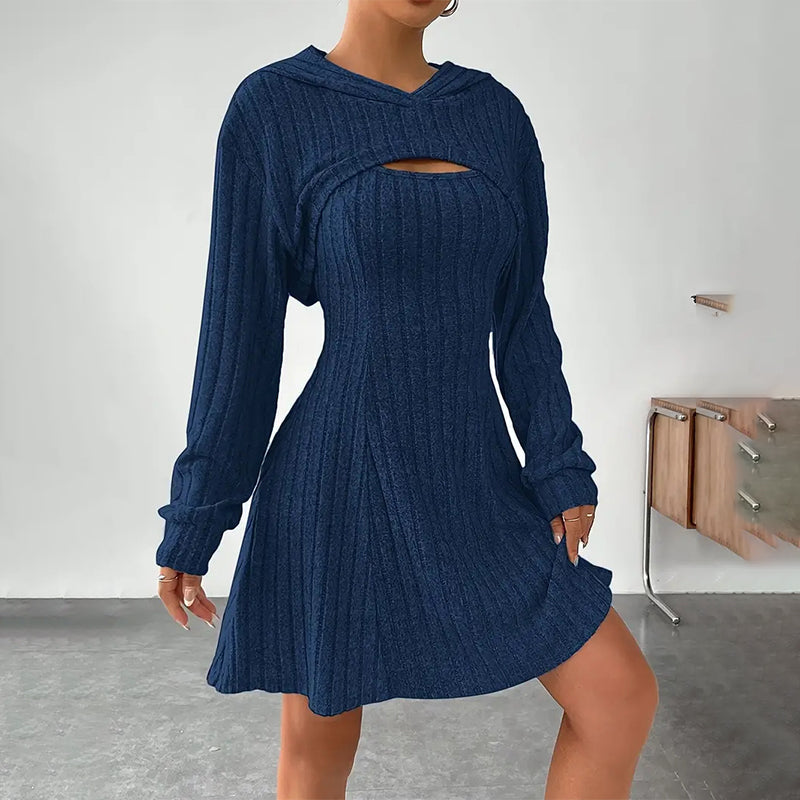 Cecilia | Ribbed Knit Dress Set with Short Hoodie