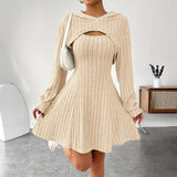Cecilia | Ribbed Knit Dress Set with Short Hoodie