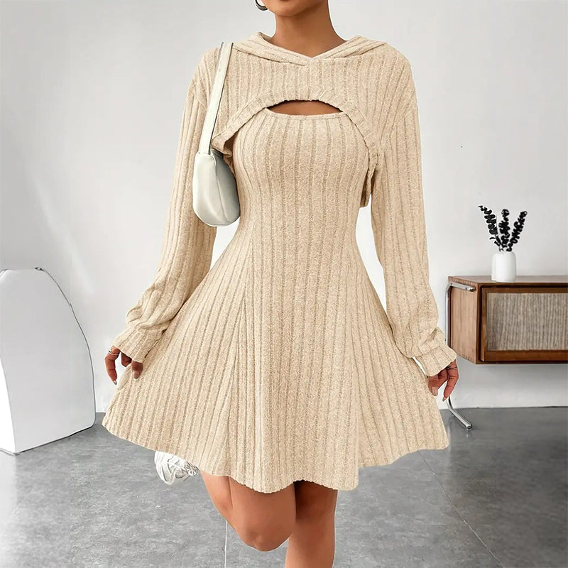 Cecilia | Ribbed Knit Dress Set with Short Hoodie