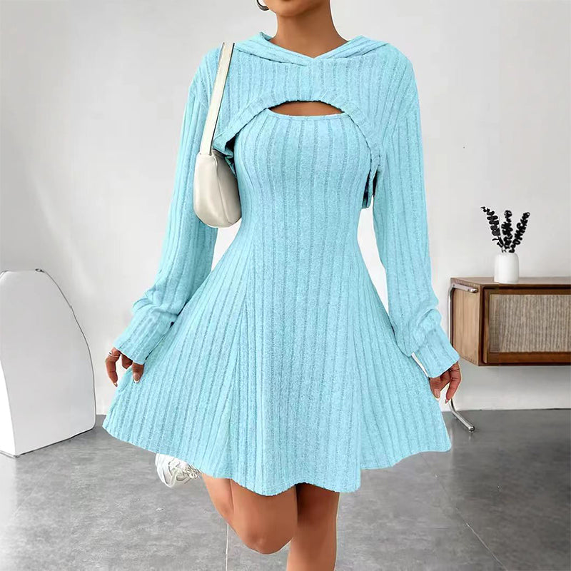 Cecilia | Ribbed Knit Dress Set with Short Hoodie