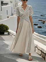 Women Loose Striped Print Dress - Threadford