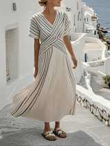 Women Loose Striped Print Dress - Threadford