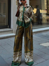 Modern Feel Contrast Color Paisley Unique Print Button Down Oversized Blouse - Threadford