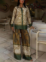 Modern Feel Contrast Color Paisley Unique Print Button Down Oversized Blouse - Threadford