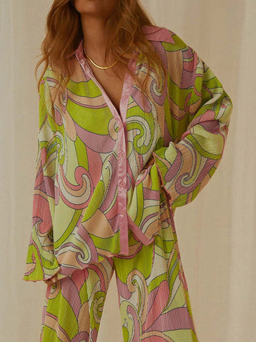 Unique Painted Print Pleated Loose Shirt - Threadford