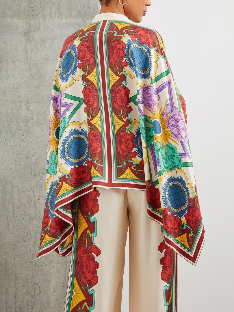 Exquisite Floral Print Single-breasted Ultra-loose Shirt - Threadford