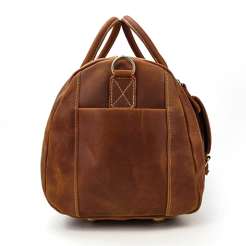 Retro Crazy Horse Leather Travel Bag with Separate Shoe Compartment - Threadford