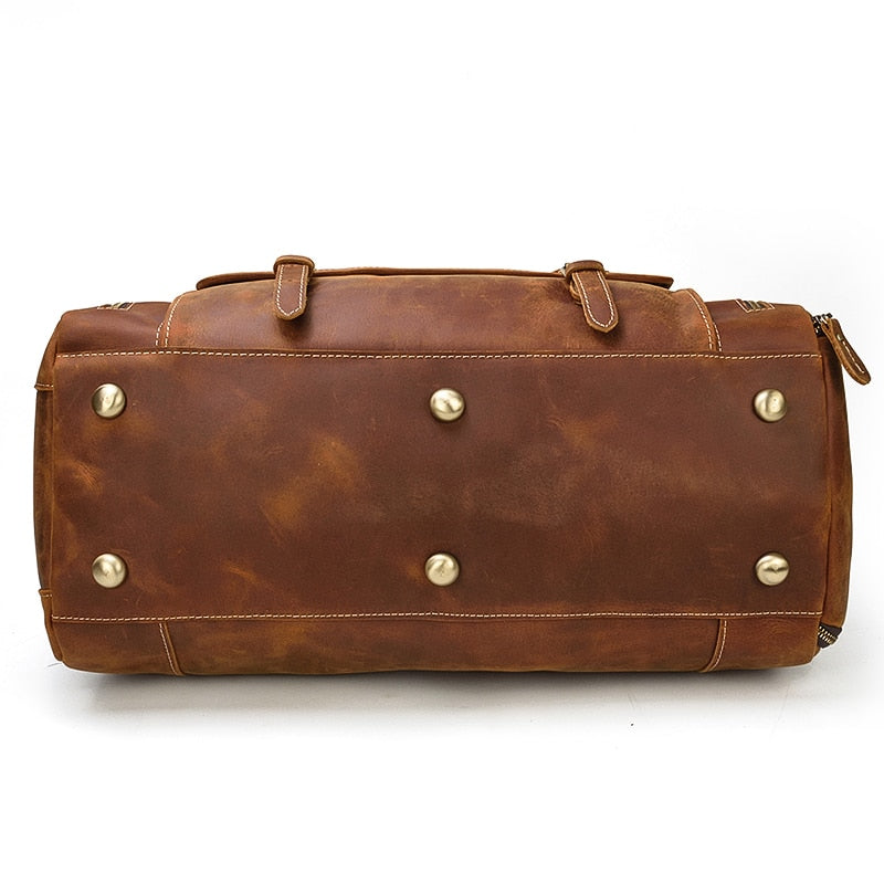 Retro Crazy Horse Leather Travel Bag with Separate Shoe Compartment - Threadford