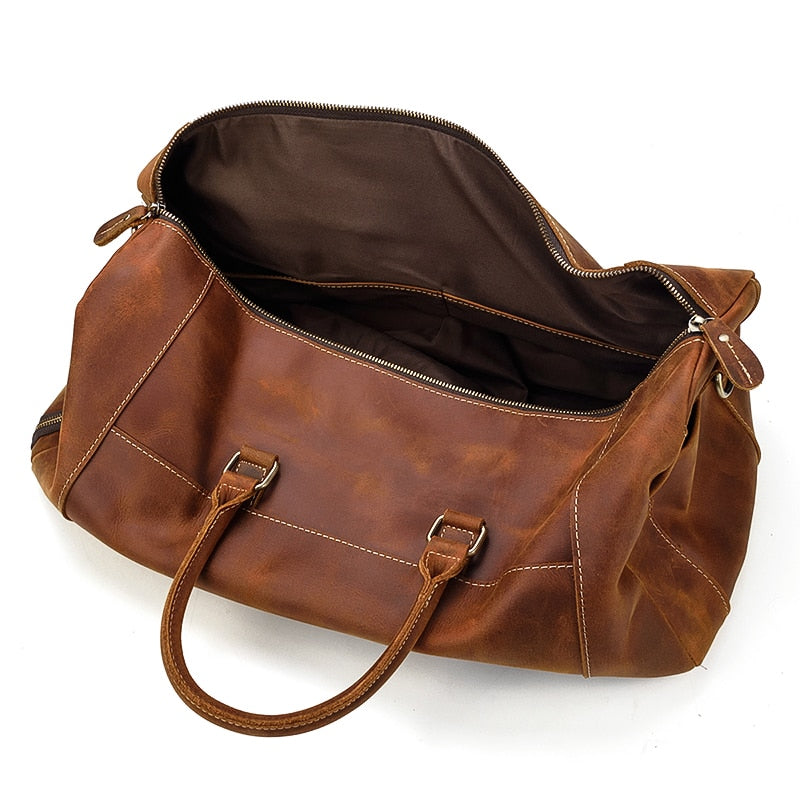 Retro Crazy Horse Leather Travel Bag with Separate Shoe Compartment - Threadford