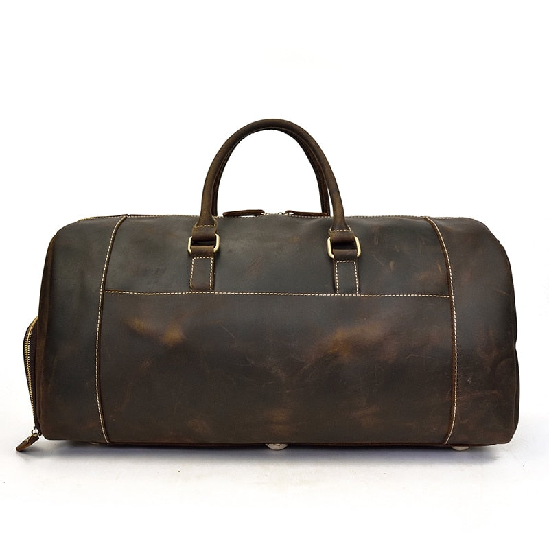 Retro Crazy Horse Leather Travel Bag with Separate Shoe Compartment - Threadford