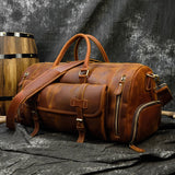 Retro Crazy Horse Leather Travel Bag with Separate Shoe Compartment - Threadford