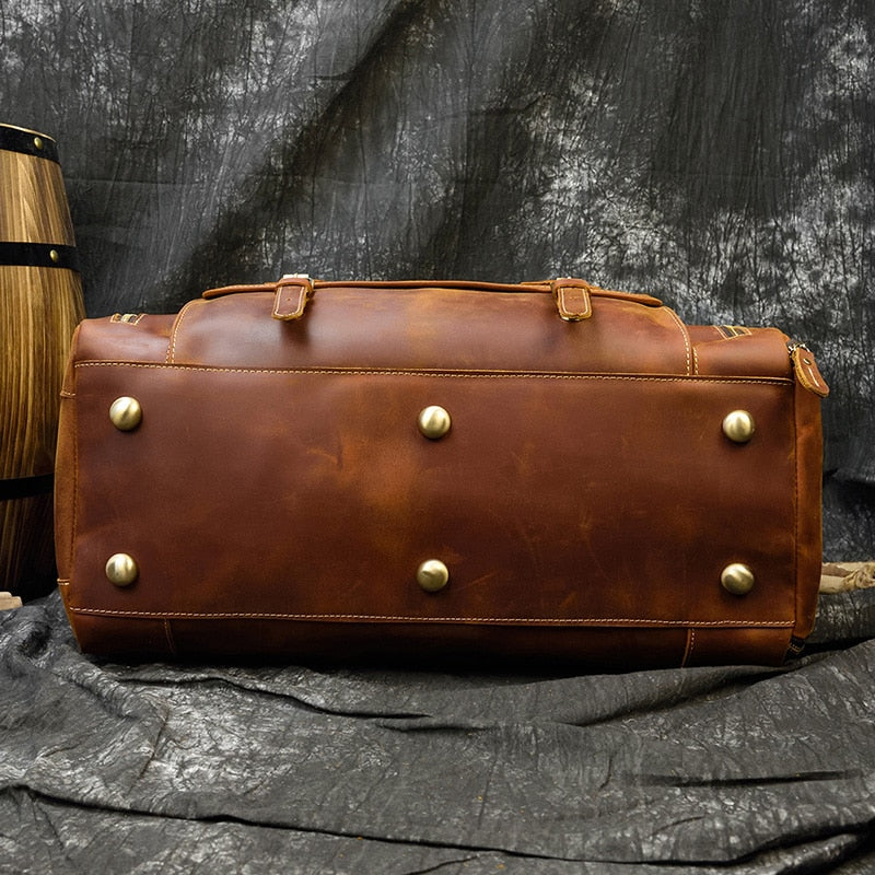 Retro Crazy Horse Leather Travel Bag with Separate Shoe Compartment - Threadford