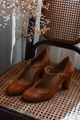 Brown Chunky Low Heels with Casual Buckle - Threadford