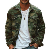 Men's Camouflage Canvas Retro Wear Lapel Jacket 18911497X - Threadford