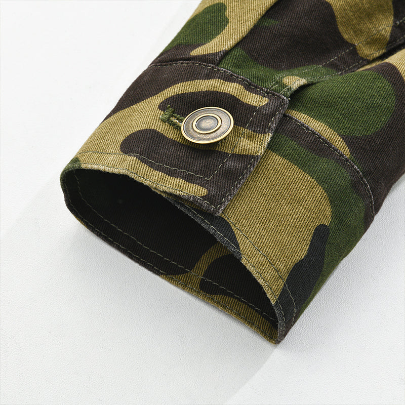 Men's Camouflage Canvas Retro Wear Lapel Jacket 18911497X - Threadford