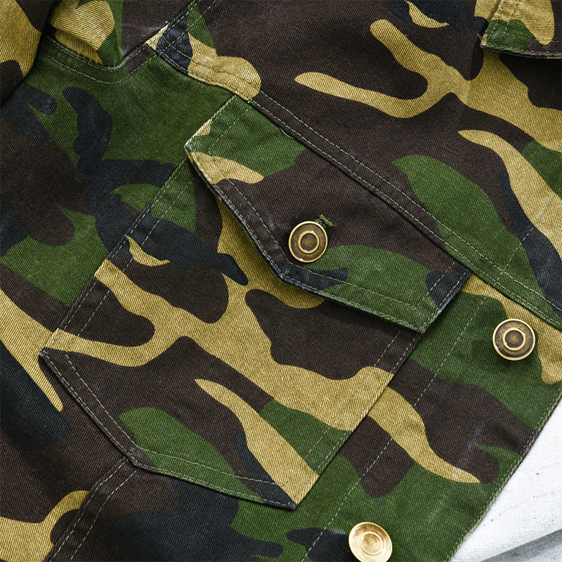 Men's Camouflage Canvas Retro Wear Lapel Jacket 18911497X - Threadford