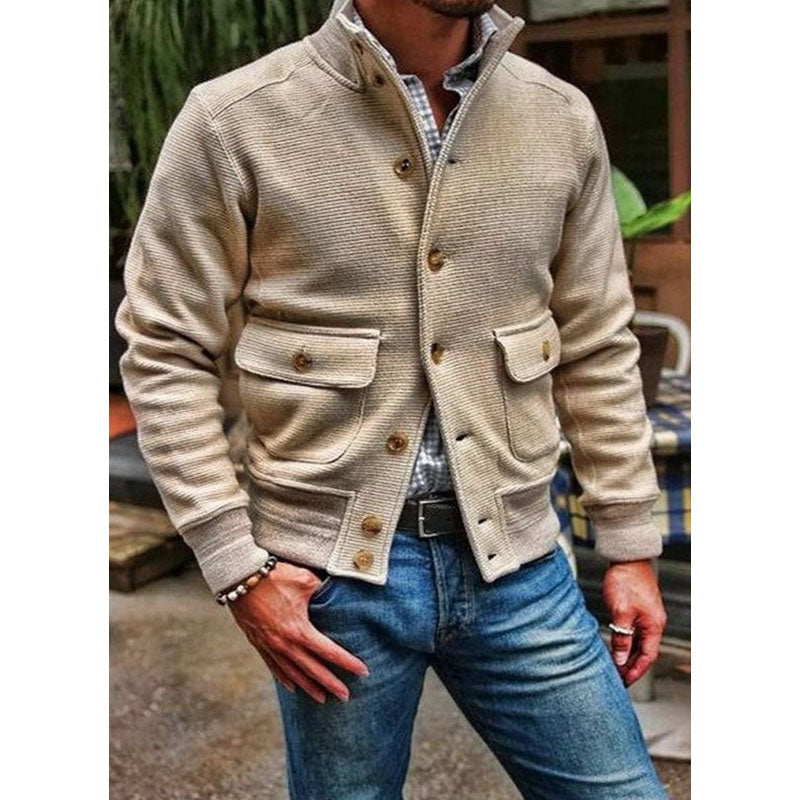 Men's Stand Collar Solid Color Jacket 35479294X - Threadford