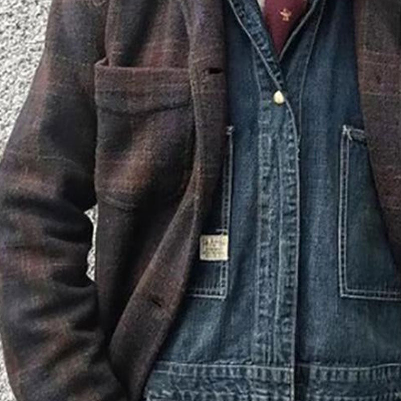 Men's Retro Checkered Lapel Loose Jacket 84918520X - Threadford
