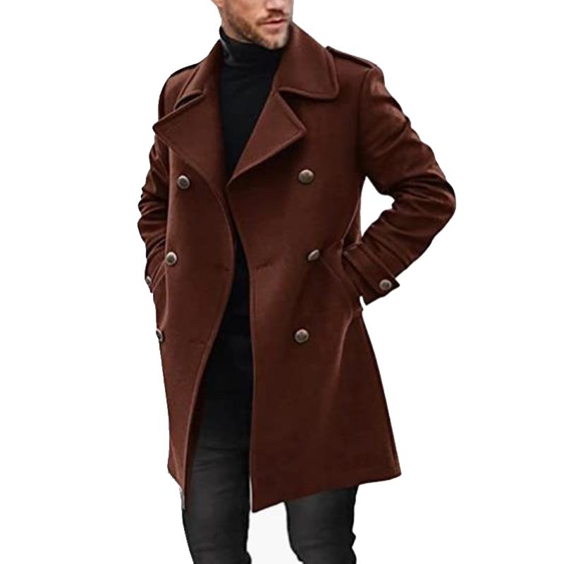 Men's Lapel Double Breasted Mid-length Coat 66914470Z - Threadford
