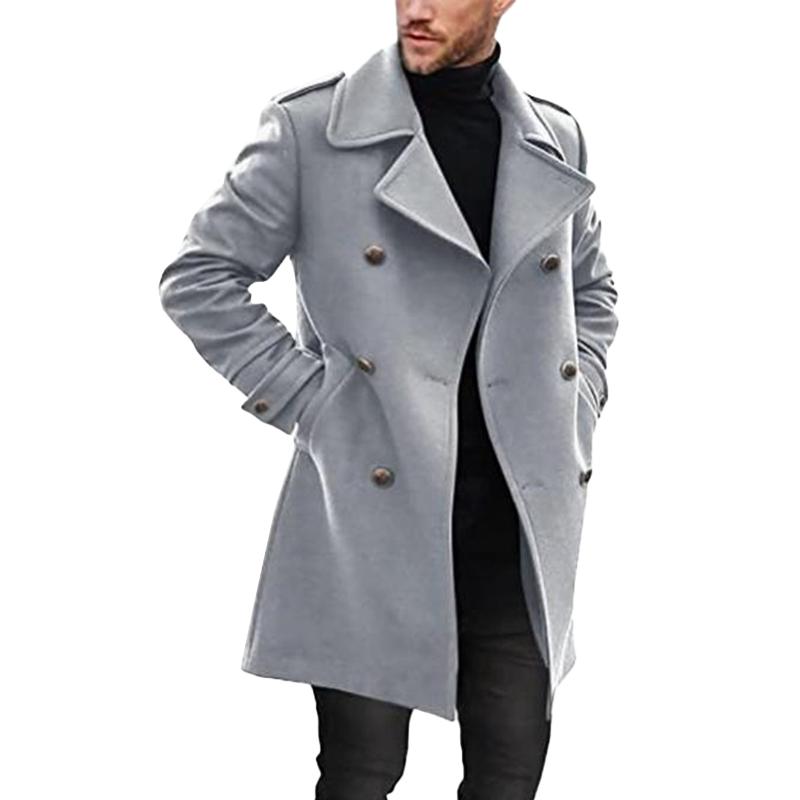 Men's Lapel Double Breasted Mid-length Coat 66914470Z - Threadford