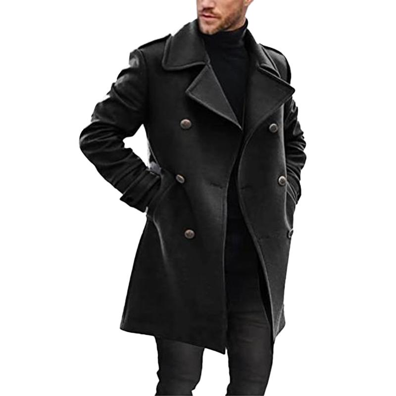 Men's Lapel Double Breasted Mid-length Coat 66914470Z - Threadford
