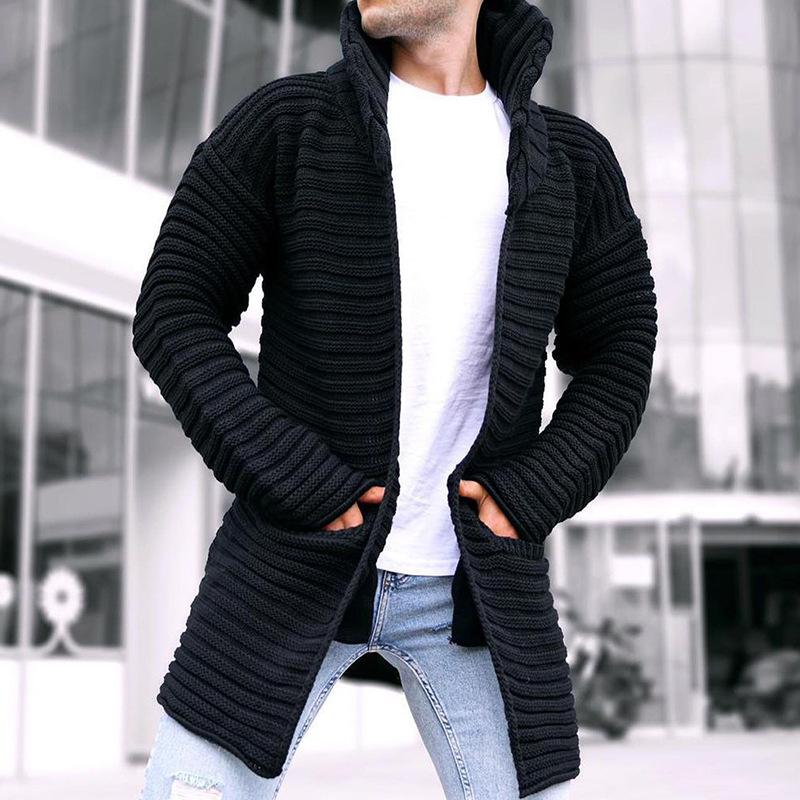 Men's Solid Stand Collar Mid-length Knit Cardigan 90370724Z - Threadford