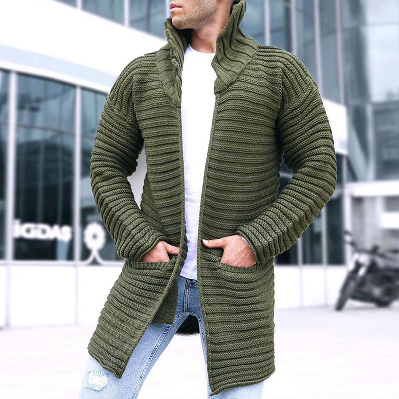 Men's Solid Stand Collar Mid-length Knit Cardigan 90370724Z - Threadford