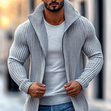 Men's Fashion Stand Collar Solid Striped Long Sleeve Mid-length Knit Cardigan 70689538Z - Threadford