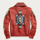 Men's Vintage Jacquard Lapel Single Breasted Long Sleeve Knit Cardigan 51482095M - Threadford