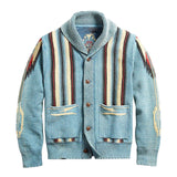 Men's Vintage Jacquard Lapel Single Breasted Long Sleeve Knit Cardigan 51482095M - Threadford