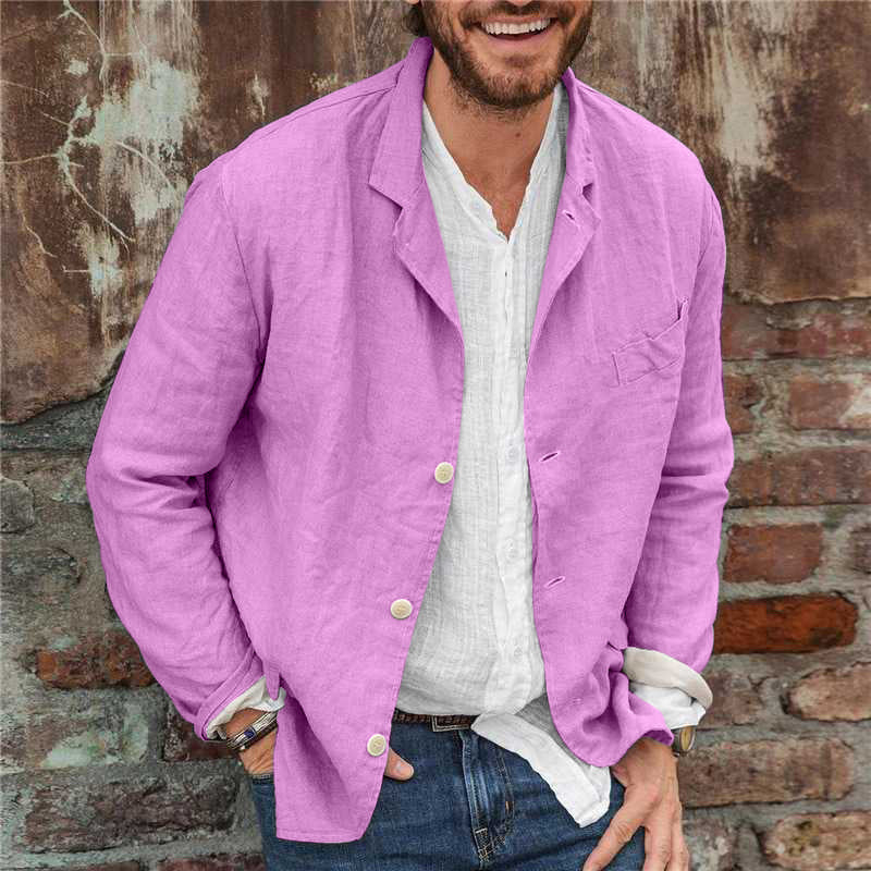 Men's Loose Cotton and Linen Suit Jacket 23703706X - Threadford