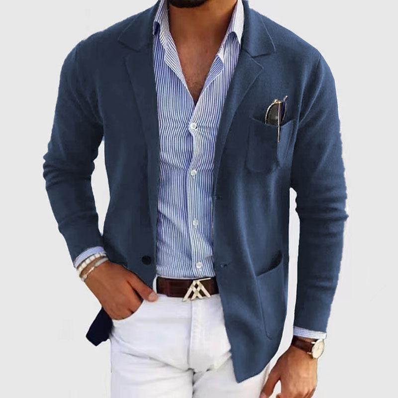 Men's Casual Notch Lapel Single-breasted Slim-fit Knitted Blazer 24243077M - Threadford
