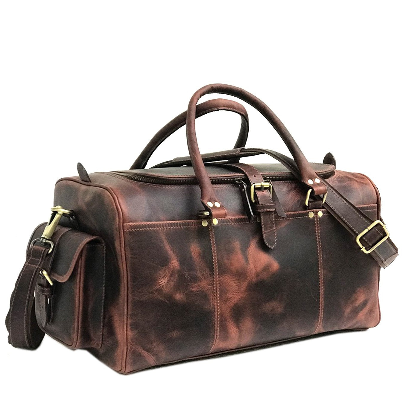 Dark Brown Leather Weekend Bag – Double Compartment Design - Threadford