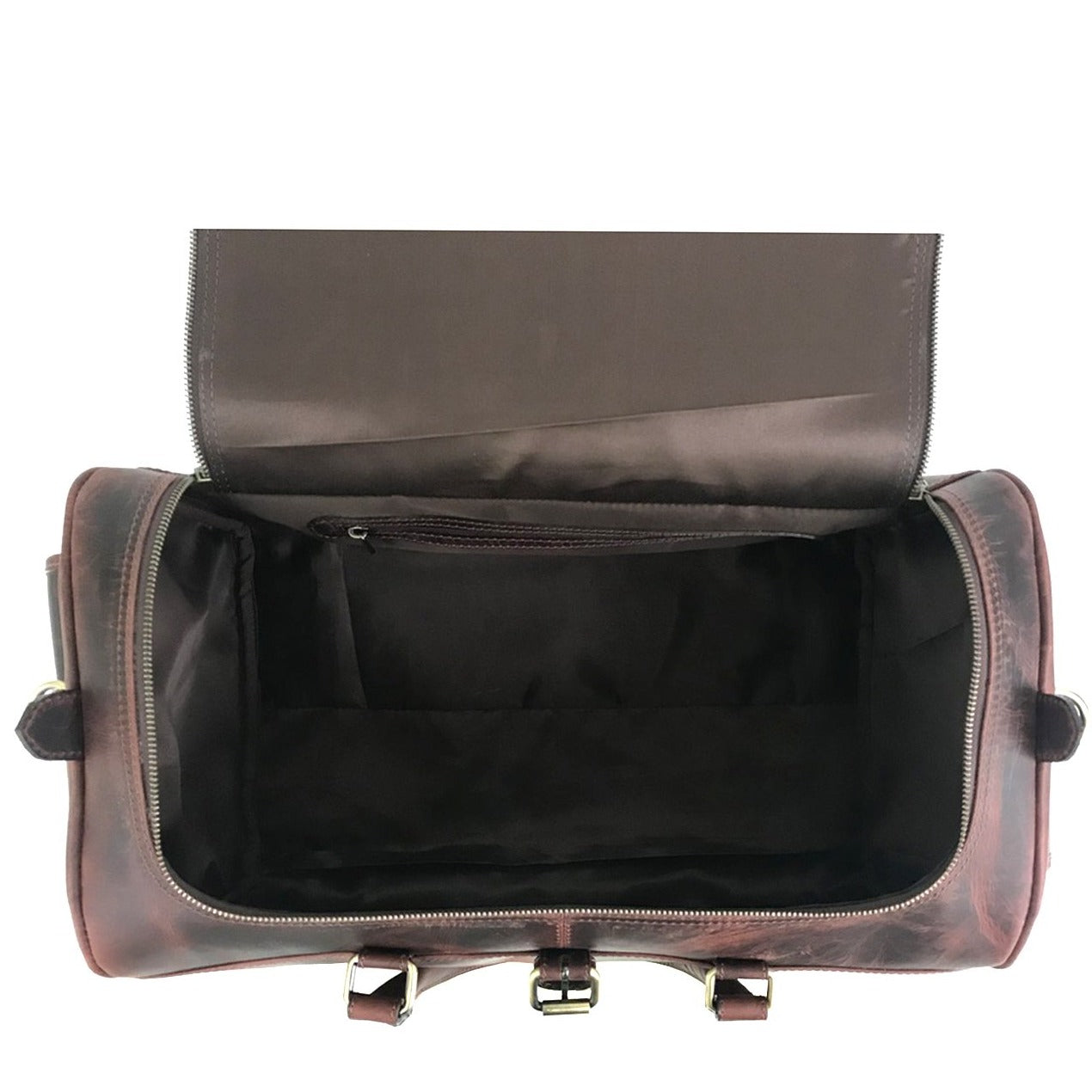 Dark Brown Leather Weekend Bag – Double Compartment Design - Threadford