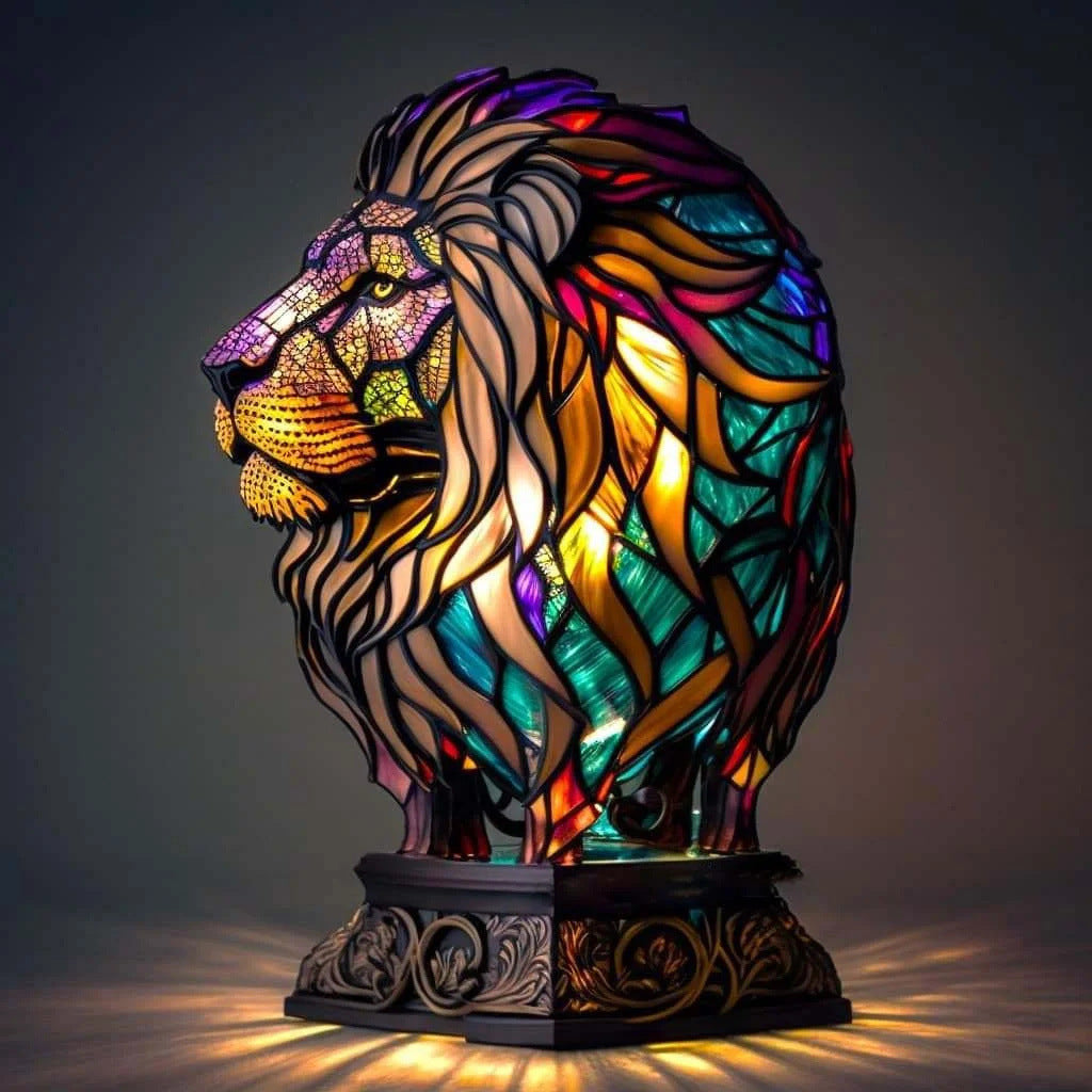 Simba | Magical Lion Lamp in Coloured Glass - Threadford