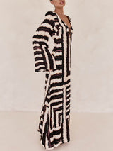 Bohemian Style Unique Printed V Tie Ring Maxi Dress - Threadford