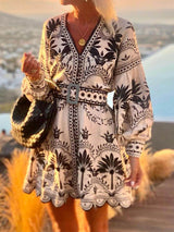 Fashion Printed Beach Loose Mini Dress - Threadford