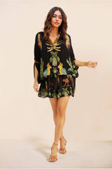 Unique Drop Shoulder Sleeve Coconut Tree Printed Dress - Threadford