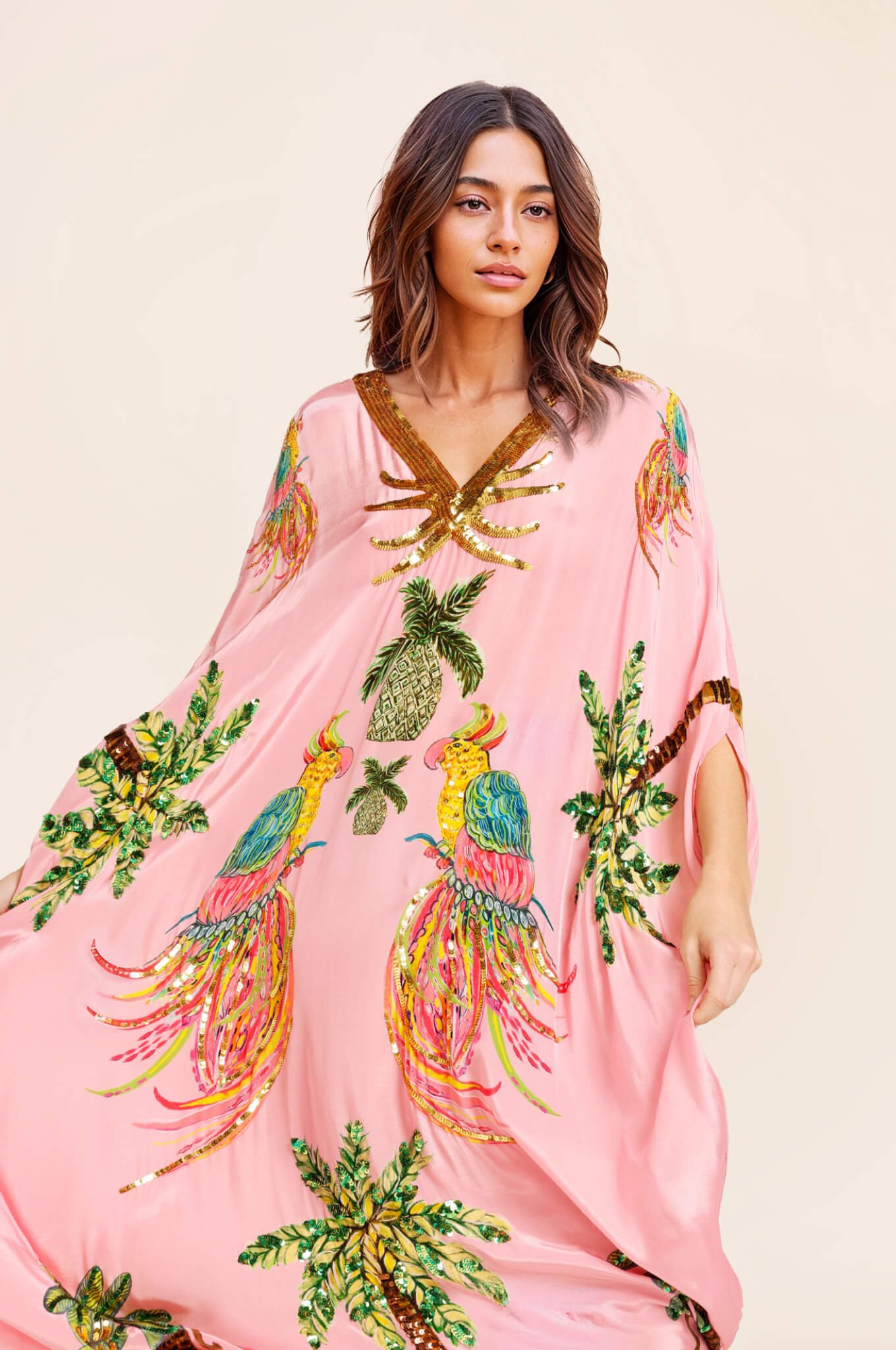 Unique Drop Shoulder Sleeve Coconut Tree Printed Dress - Threadford