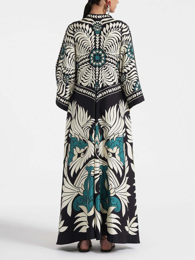 Unique Floral Print Flowy Maxi Dress - Threadford