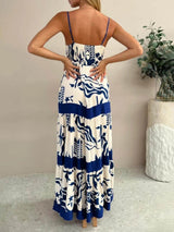 Elegant Ruffled With Floral Print Maxi Dress - Threadford