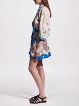 Temperament Peplum Printed Cardigan Dress - Threadford