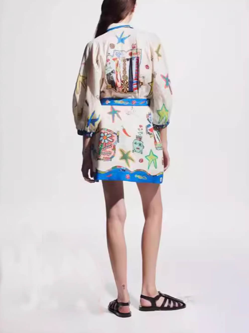 Temperament Peplum Printed Cardigan Dress - Threadford