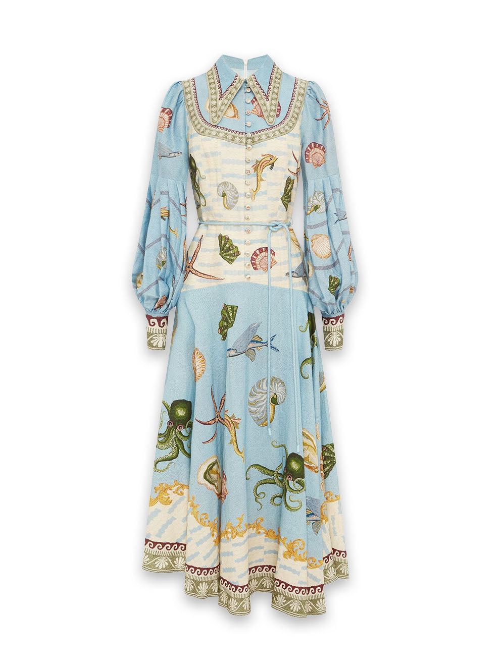 Unique Deep Sea Floral Print Single Breasted Midi Dress - Threadford