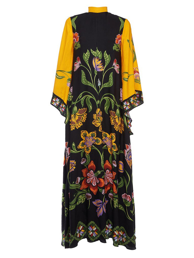 Exquisite Sunshine Floral Print Flowing Maxi Dress - Threadford